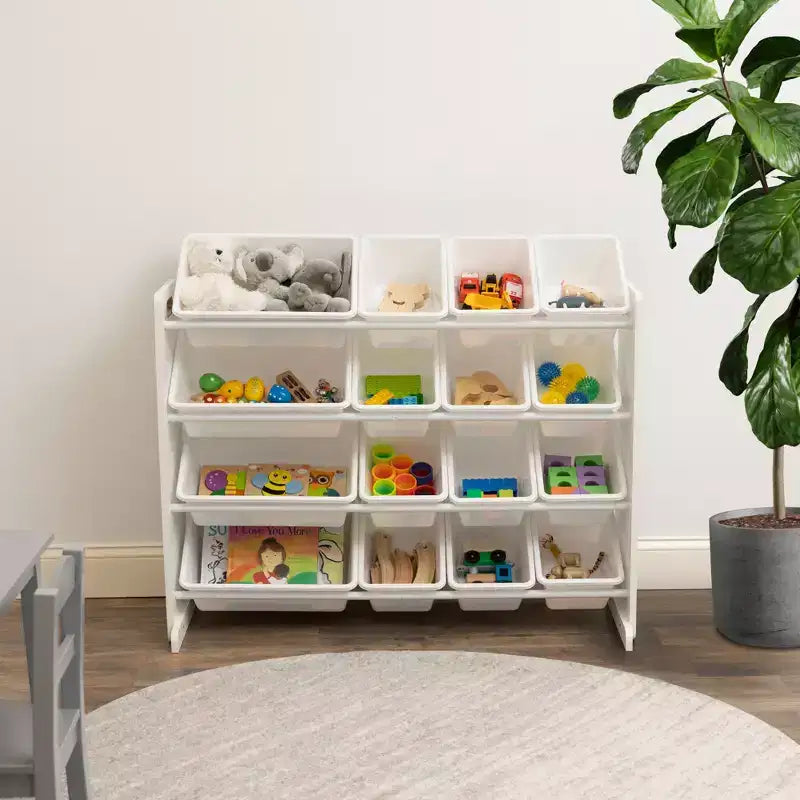 Organizzatore per giocattoli extra-large per bambini con 16 contenitori, Bianco