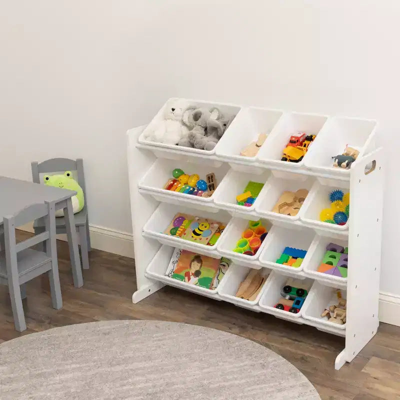 Organizzatore per giocattoli extra-large per bambini con 16 contenitori, Bianco