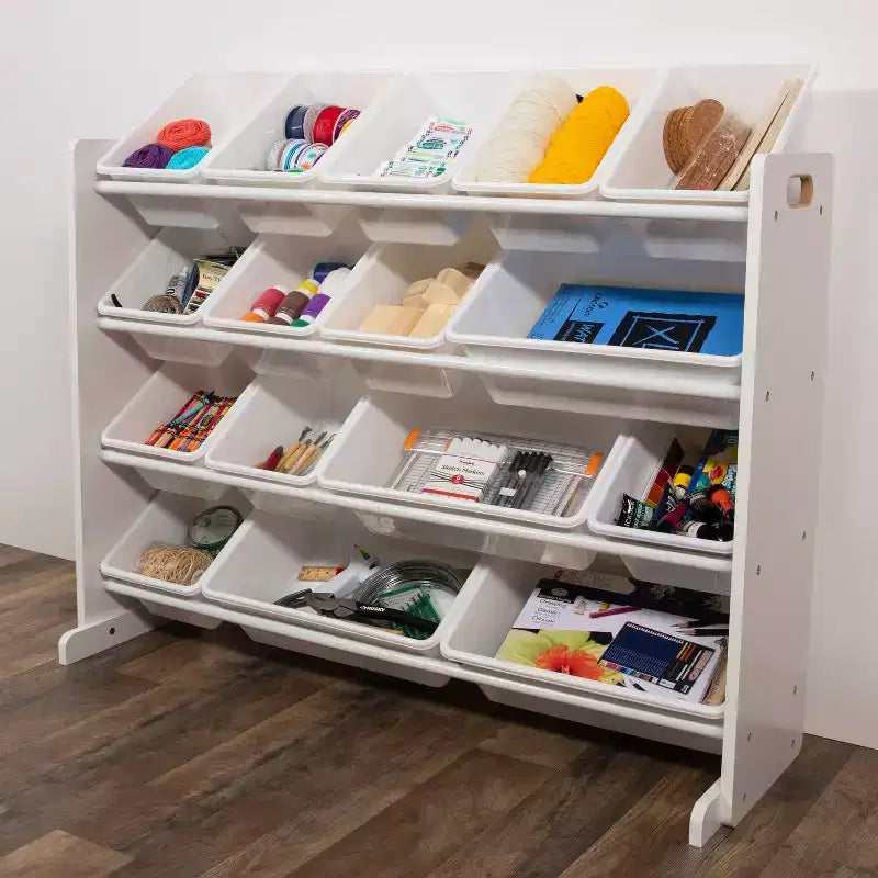 Organizzatore per giocattoli extra-large per bambini con 16 contenitori, Bianco