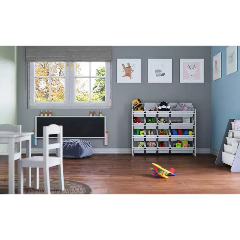 Organizzatore per giocattoli extra-large per bambini con 16 contenitori, Bianco