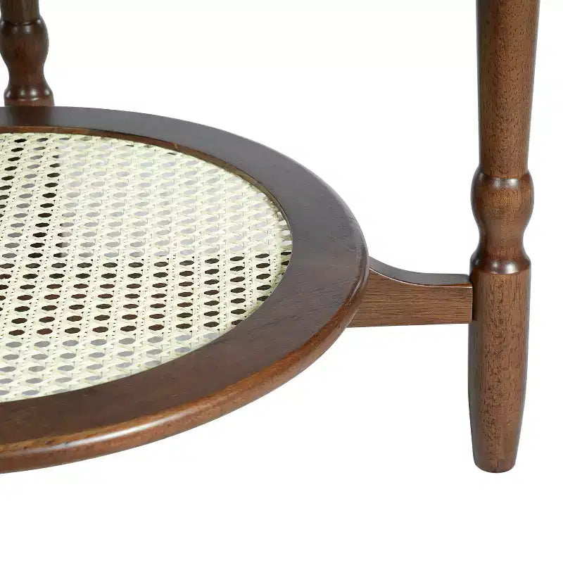 Tavolino Petal con Piano in Vetro con Motivo Craquelé Bianco e Ripiano in Rattan, Stile Moderno di Metà Secolo, Noce