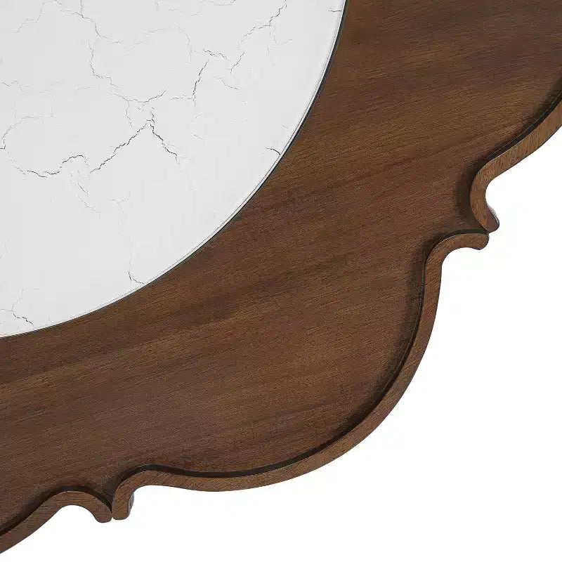 Tavolino Petal con Piano in Vetro con Motivo Craquelé Bianco e Ripiano in Rattan, Stile Moderno di Metà Secolo, Noce