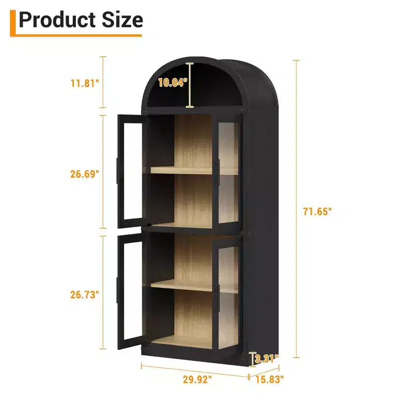 Libreria ad arco alta 183 cm con 4 ante in vetro/legno e ripiano aperto, vetrina indipendente