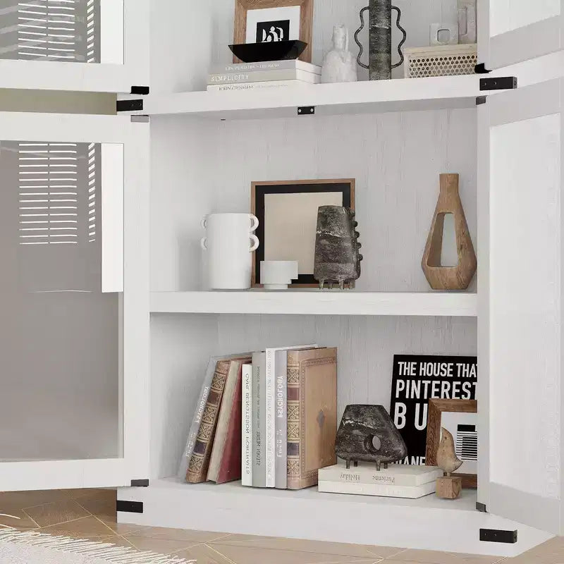 Libreria ad arco alta 183 cm con 4 ante in vetro/legno e ripiano aperto, vetrina indipendente
