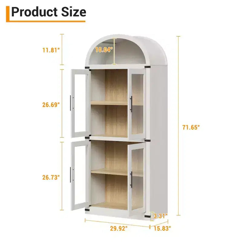 Libreria ad arco alta 183 cm con 4 ante in vetro/legno e ripiano aperto, vetrina indipendente