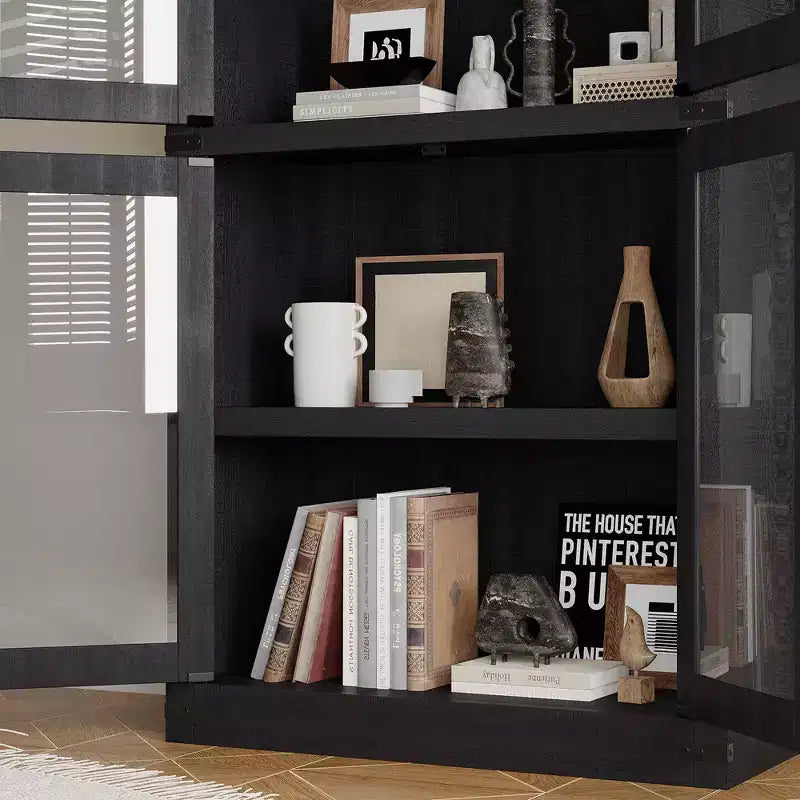 Libreria ad arco alta 183 cm con 4 ante in vetro/legno e ripiano aperto, vetrina indipendente