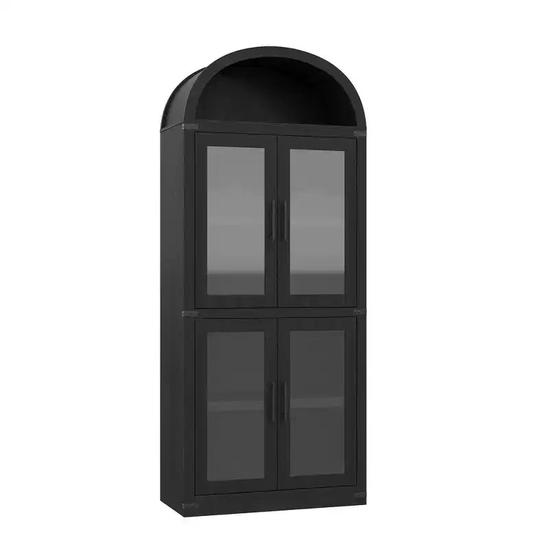 Libreria ad arco alta 183 cm con 4 ante in vetro/legno e ripiano aperto, vetrina indipendente