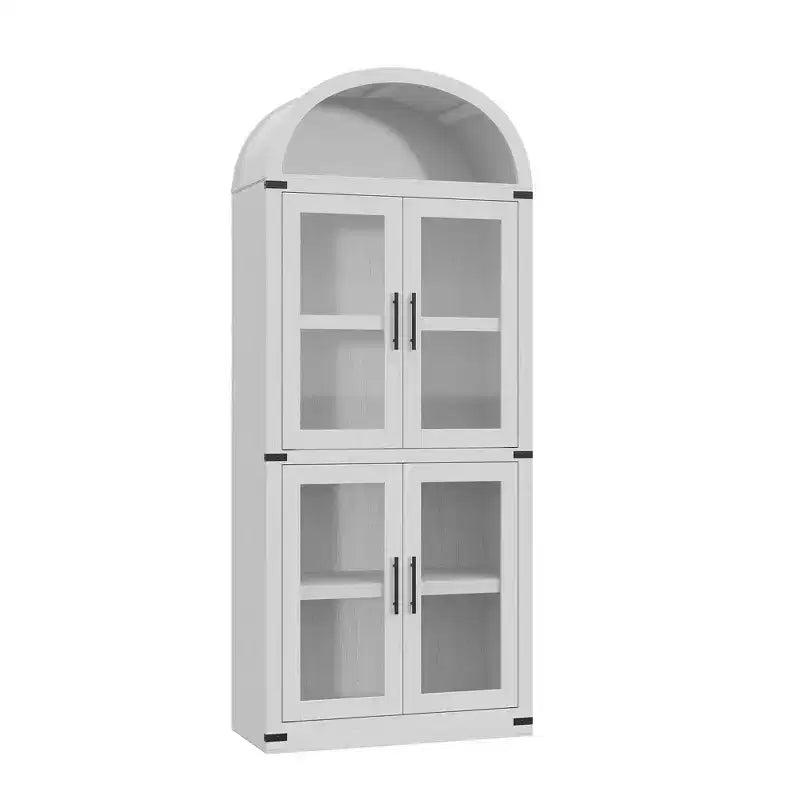 Libreria ad arco alta 183 cm con 4 ante in vetro/legno e ripiano aperto, vetrina indipendente
