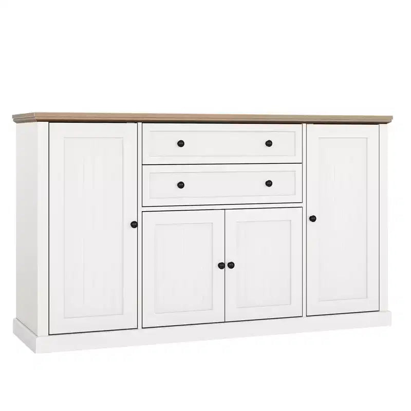 Madia Credenza da 58" con Ante e Cassetti, Mobile Dispensa da Cucina in Legno Stile Fattoria con 4 Ante e 2 Cassetti, Mobile Contenitore per Bar Caffè