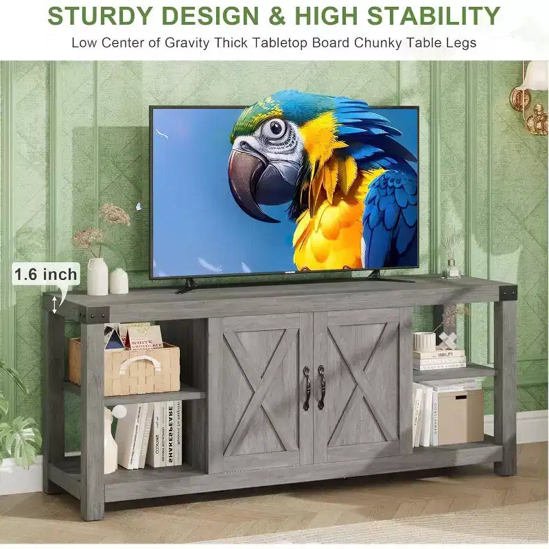 Mobile porta TV da 60" in stile rustico con ante e ripiani, mobile TV per televisori fino a 65"