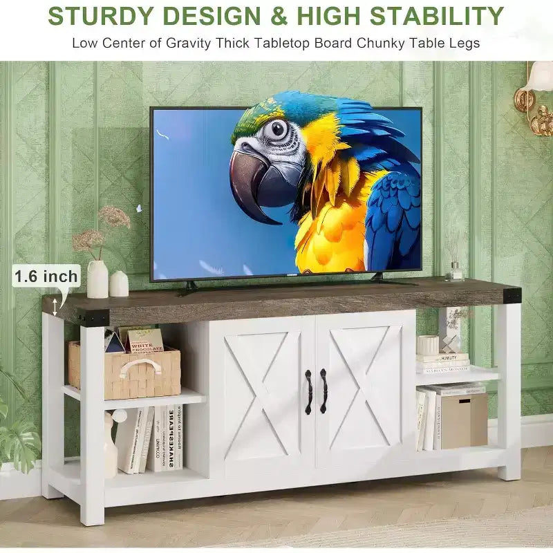 Mobile porta TV da 60" in stile rustico con ante e ripiani, mobile TV per televisori fino a 65"
