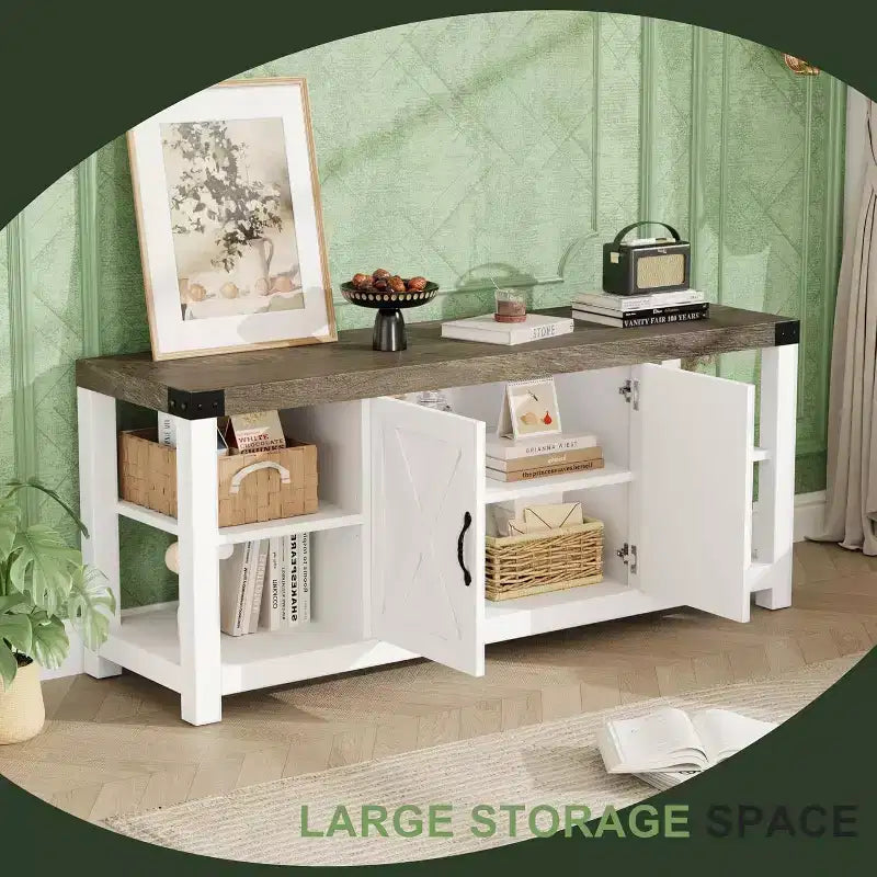 Mobile porta TV da 60" in stile rustico con ante e ripiani, mobile TV per televisori fino a 65"