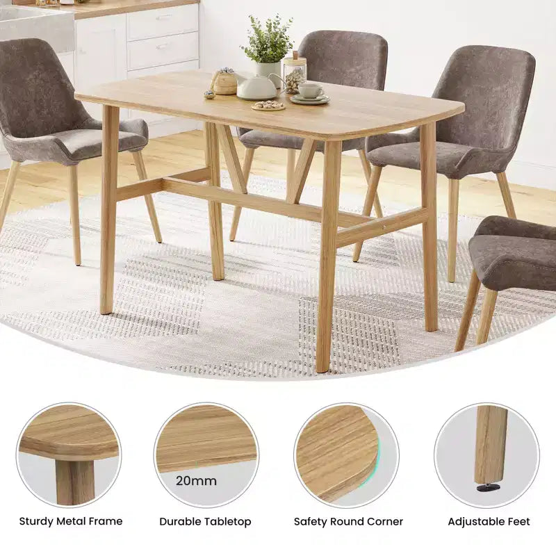Tavolo da pranzo in legno da 47" per 4-6 persone, tavolo da cucina moderno con robusta struttura in metallo