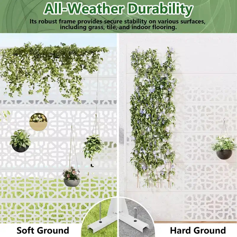 72x47" Pannello Bianco per Privacy da Esterni, Divisorio Pieghevole a 6 Pezzi per Cortile e Giardino