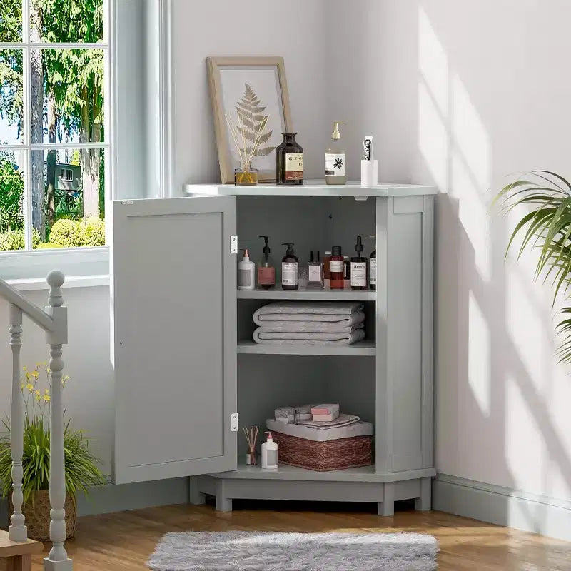 Mobile angolare da bagno con 3 ripiani regolabili, organizer da terra