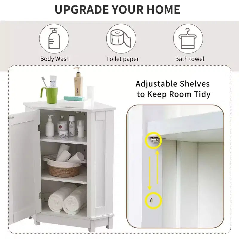 Mobile angolare da bagno con 3 ripiani regolabili, organizer da terra