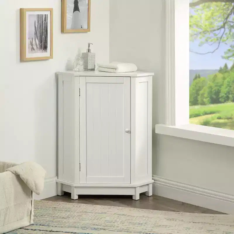 Mobile angolare da bagno con 3 ripiani regolabili, organizer da terra