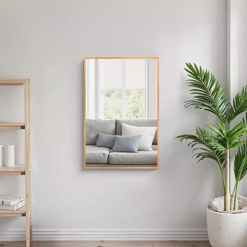 Specchio da Appendere, Bordo Sottile in Lega di Alluminio, Rettangolo ad Angolo Retto, Oro, 38x26x1in, Doppio Lato