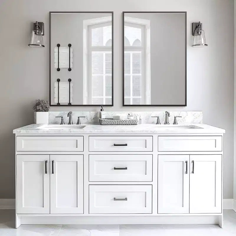 Specchio da Appendere, Bordo Sottile in Lega di Alluminio, Rettangolo ad Angolo Retto, Oro, 38x26x1in, Doppio Lato