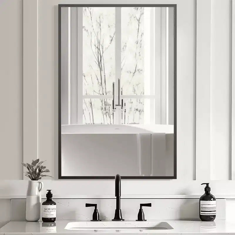 Specchio da Appendere, Bordo Sottile in Lega di Alluminio, Rettangolo ad Angolo Retto, Oro, 38x26x1in, Doppio Lato