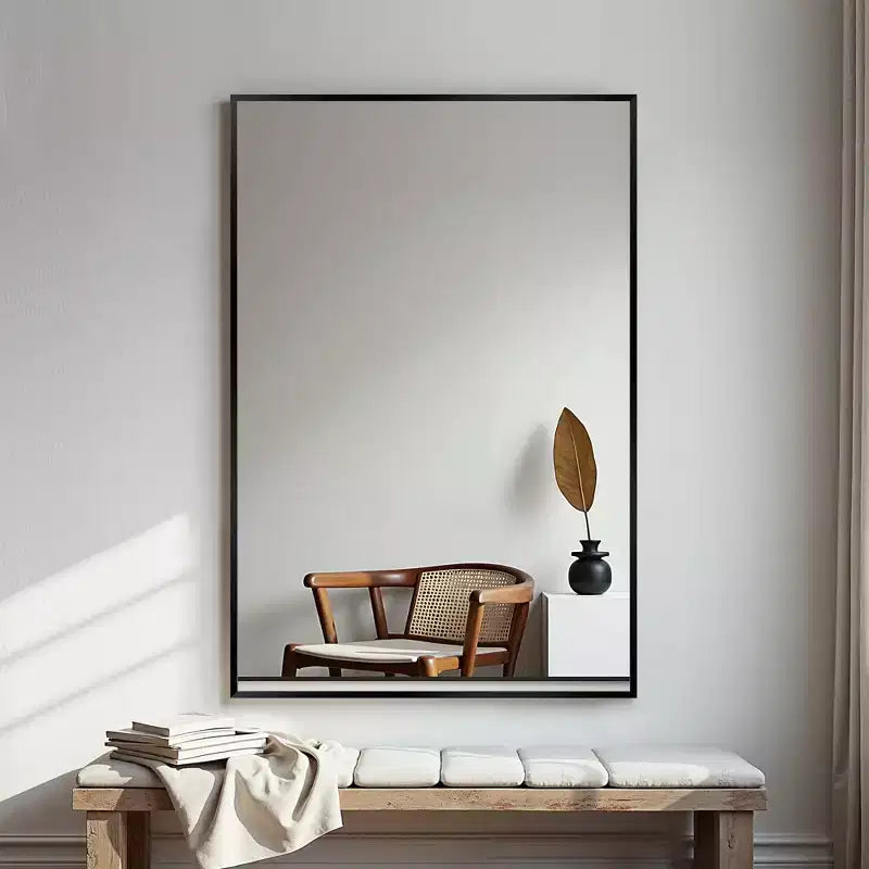 Specchio da Appendere, Bordo Sottile in Lega di Alluminio, Rettangolo ad Angolo Retto, Oro, 38x26x1in, Doppio Lato