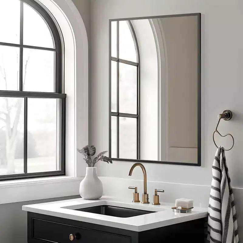 Specchio da Appendere, Bordo Sottile in Lega di Alluminio, Rettangolo ad Angolo Retto, Oro, 38x26x1in, Doppio Lato
