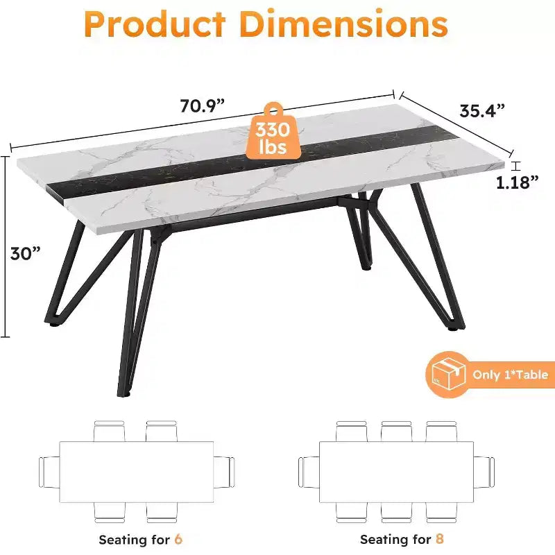 Tavolo da pranzo stile rustico da 180 cm per 6-8 persone, base triangolare in acciaio, bianco