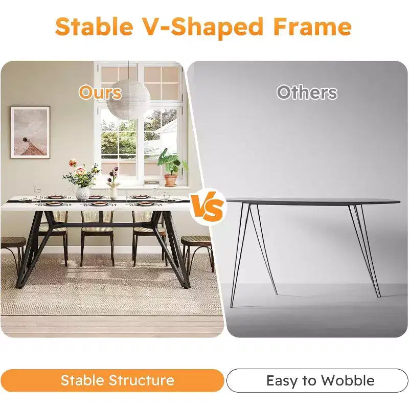 Tavolo da pranzo stile rustico da 180 cm per 6-8 persone, base triangolare in acciaio, bianco