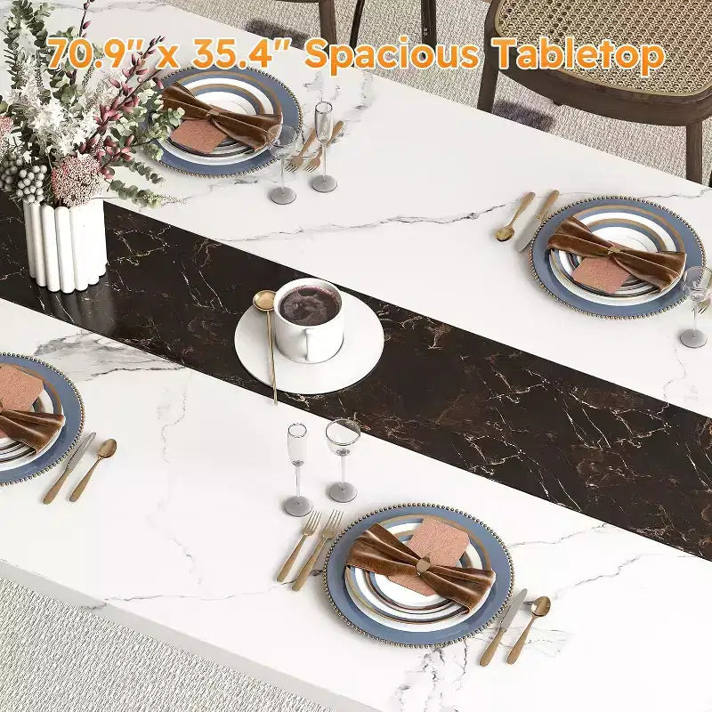 Tavolo da pranzo stile rustico da 180 cm per 6-8 persone, base triangolare in acciaio, bianco