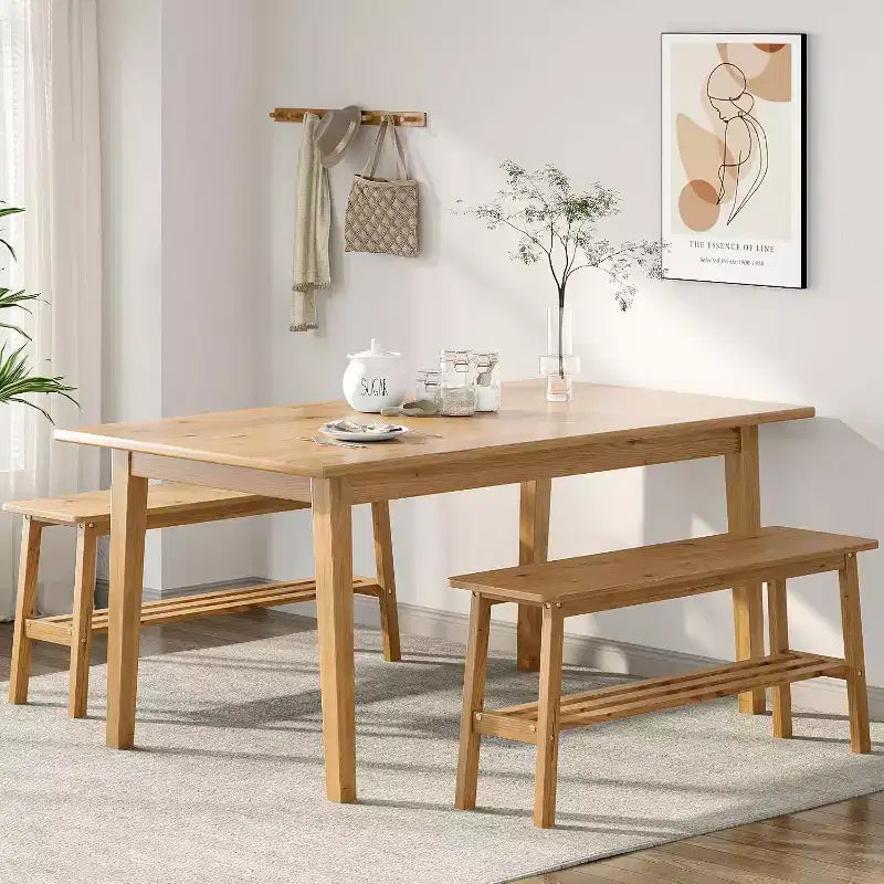 Panca da pranzo in legno massello 99 cm, panca da ingresso e da camera da letto con scarpiera