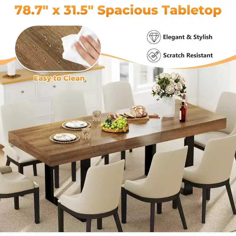 Tavolo da Pranzo Allungabile da 160-200 cm, per 6-10 persone, Rettangolare con Gambe a U, Marrone