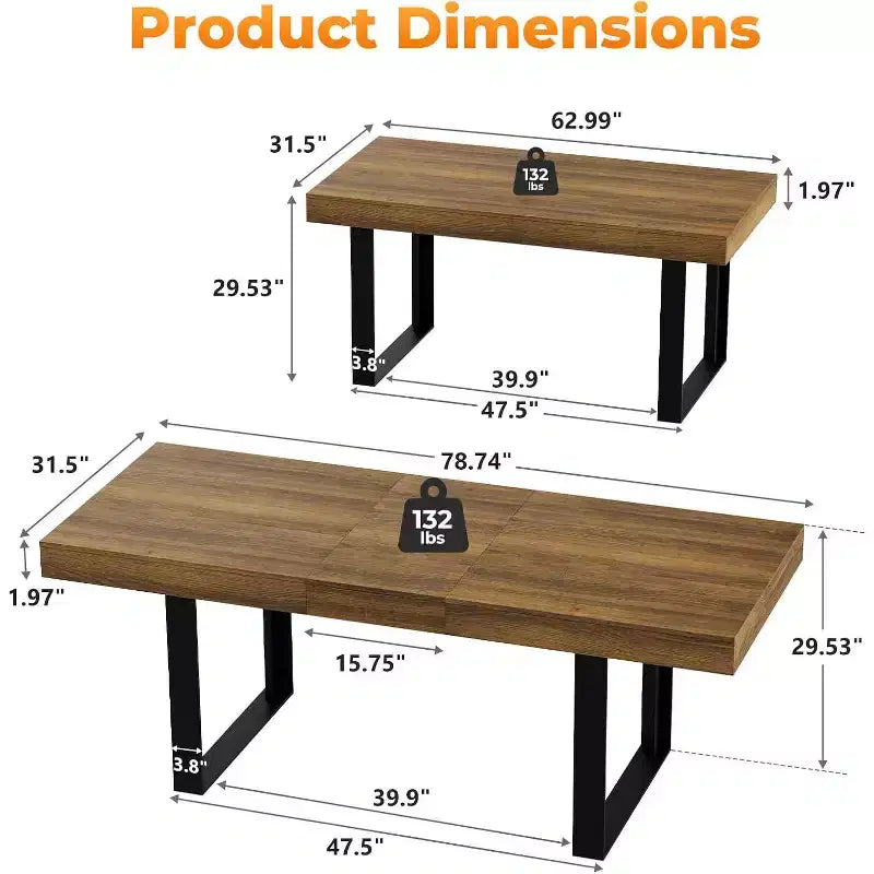 Tavolo da Pranzo Allungabile da 160-200 cm, per 6-10 persone, Rettangolare con Gambe a U, Marrone