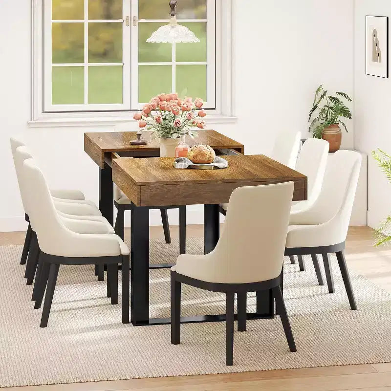 Tavolo da Pranzo Allungabile da 160-200 cm, per 6-10 persone, Rettangolare con Gambe a U, Marrone