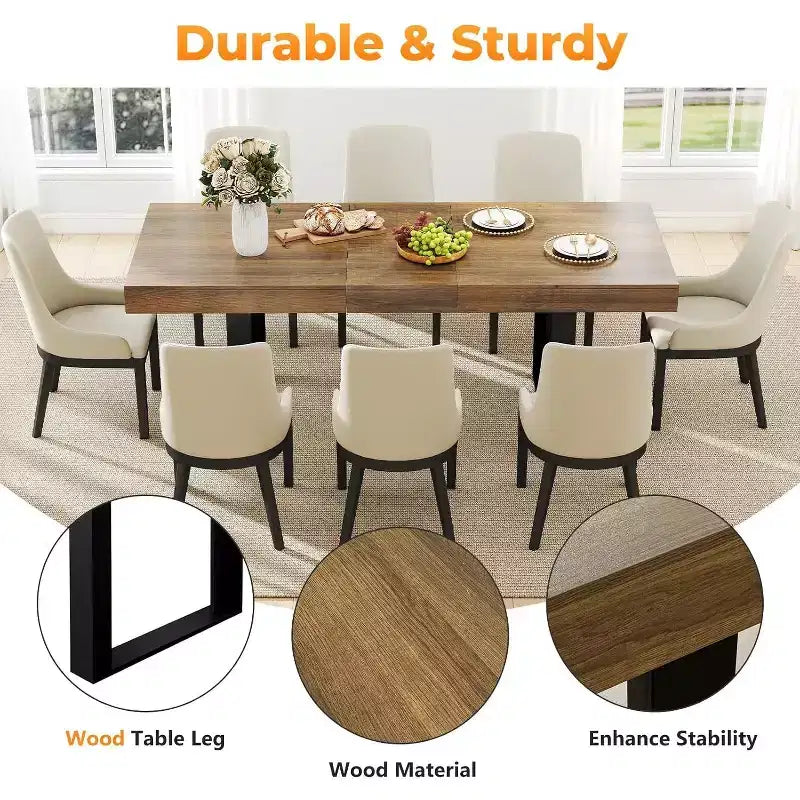 Tavolo da Pranzo Allungabile da 160-200 cm, per 6-10 persone, Rettangolare con Gambe a U, Marrone