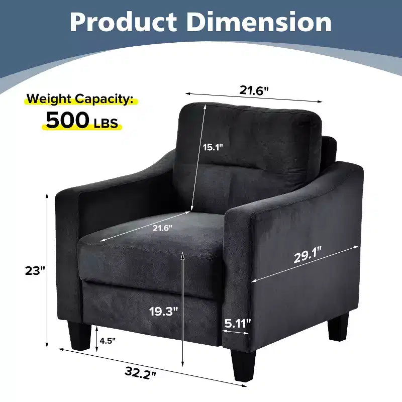 Poltrona d'Appoggio Accent in Velluto con Gambe in Legno, Stile Moderno di Metà Secolo, Nera