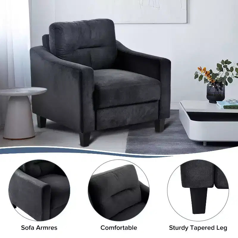 Poltrona d'Appoggio Accent in Velluto con Gambe in Legno, Stile Moderno di Metà Secolo, Nera