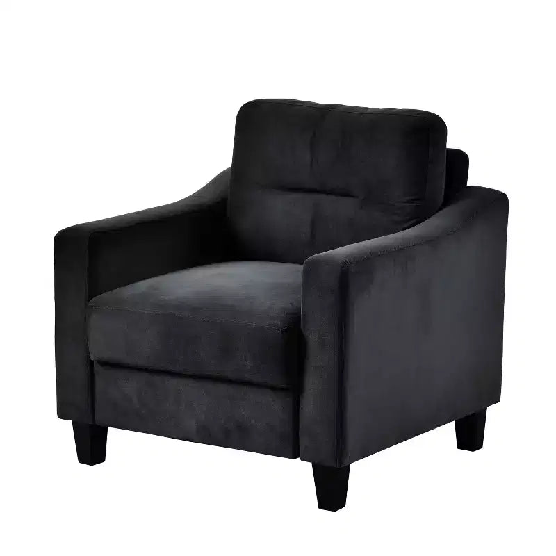 Poltrona d'Appoggio Accent in Velluto con Gambe in Legno, Stile Moderno di Metà Secolo, Nera