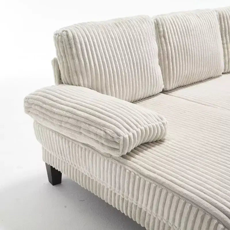 Divano sezionale a ferro di cavallo in velluto a coste con doppia chaise longue, 4 posti, beige