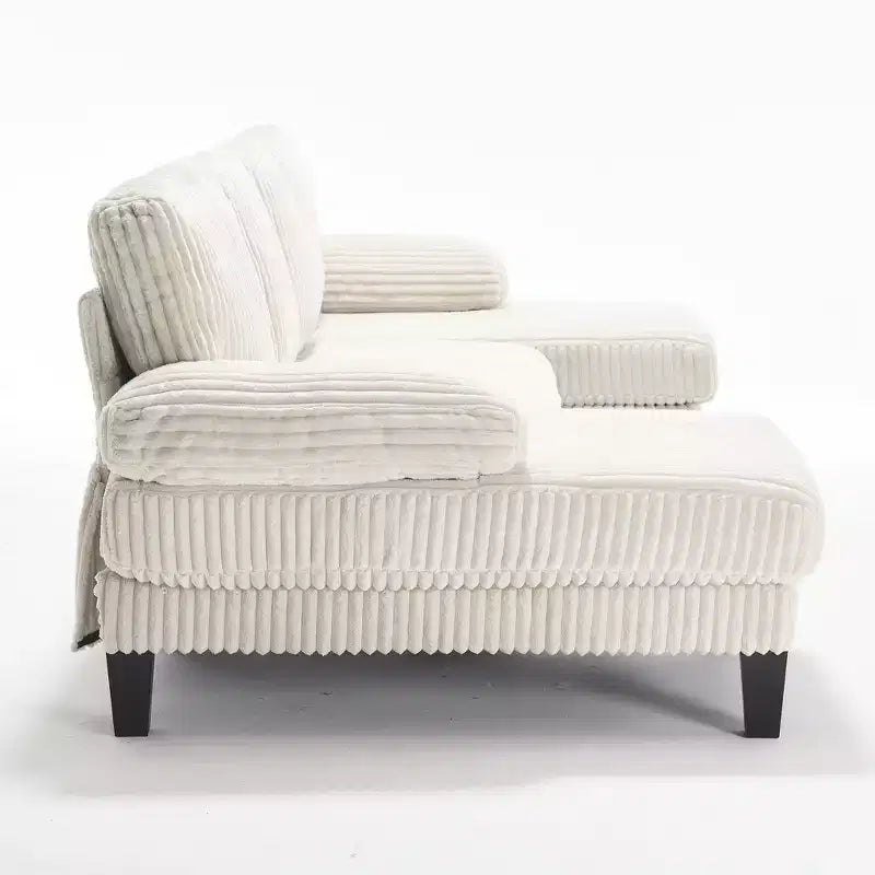 Divano sezionale a ferro di cavallo in velluto a coste con doppia chaise longue, 4 posti, beige