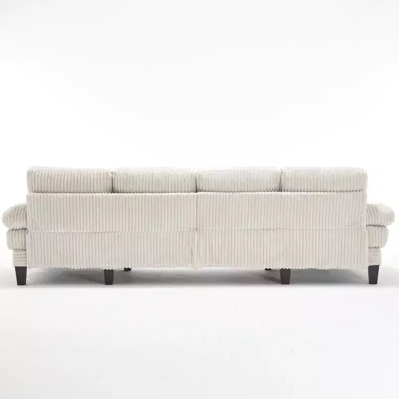 Divano sezionale a ferro di cavallo in velluto a coste con doppia chaise longue, 4 posti, beige