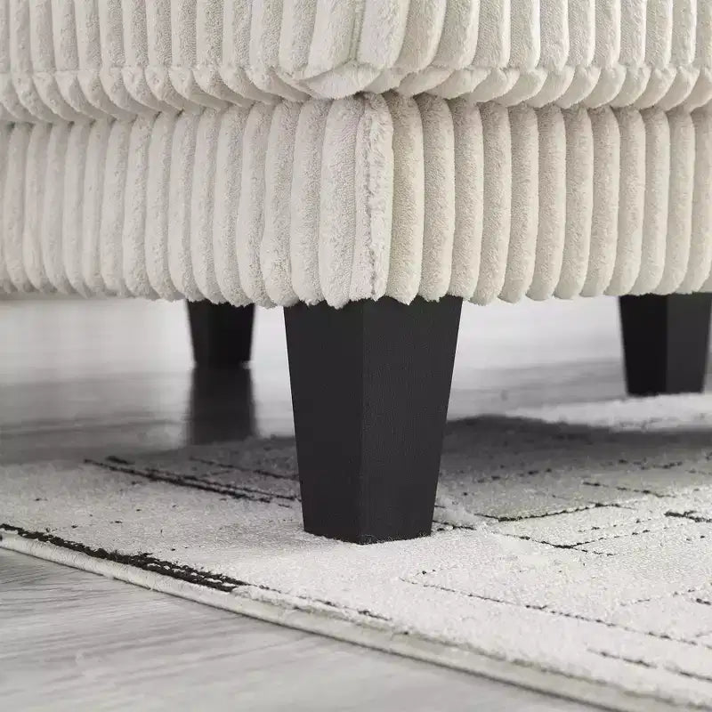 Divano sezionale a ferro di cavallo in velluto a coste con doppia chaise longue, 4 posti, beige