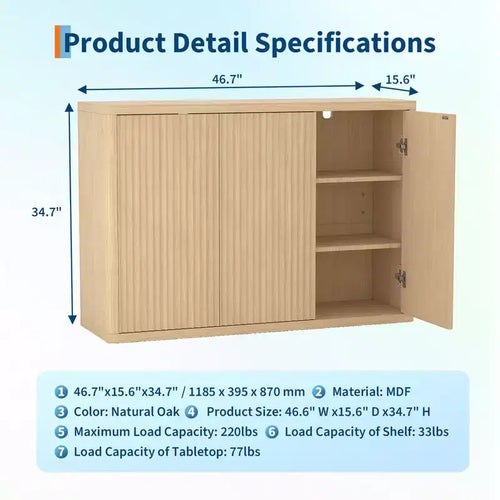 Mobile buffet credenza da 118,6 cm con 3 ante e ripiani regolabili, consolle per media con scanalature