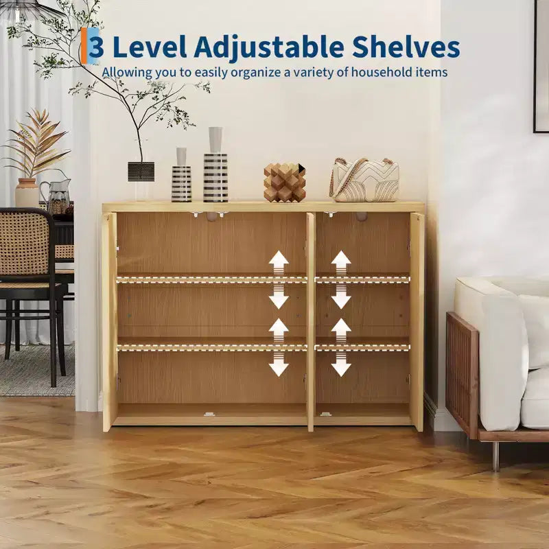 Mobile buffet credenza da 118,6 cm con 3 ante e ripiani regolabili, consolle per media con scanalature