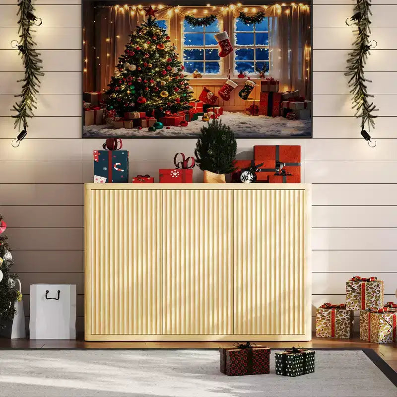 Mobile buffet credenza da 118,6 cm con 3 ante e ripiani regolabili, consolle per media con scanalature