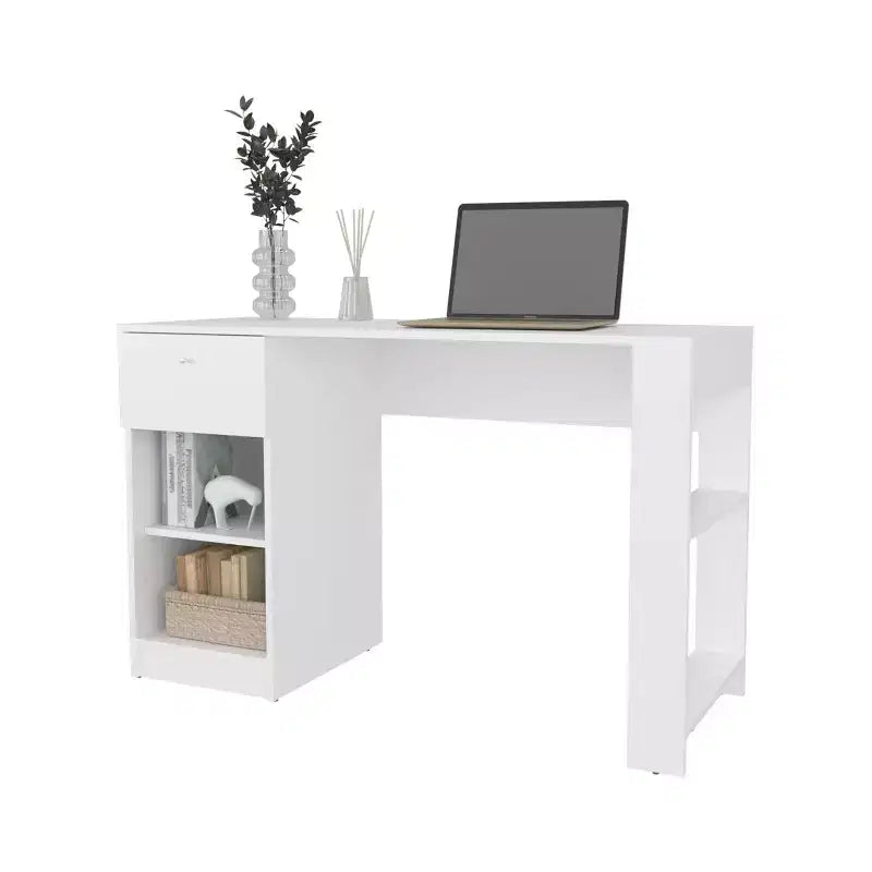 Scrivania minimalista da 75,7 cm con 1 cassetto e 2 ripiani aperti