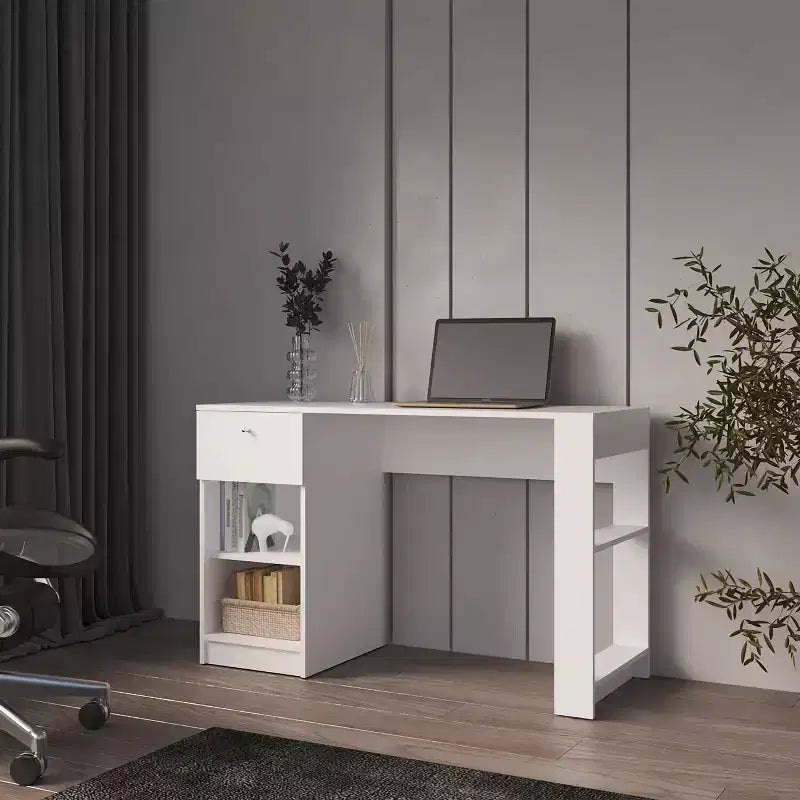 Scrivania minimalista da 75,7 cm con 1 cassetto e 2 ripiani aperti