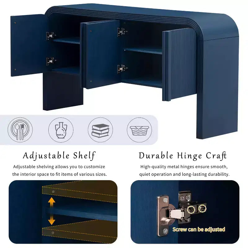 Consolle moderna curva da 63", tavolo da ingresso con 4 ante e ripiano regolabile, consolle stretta per corridoio, soggiorno
