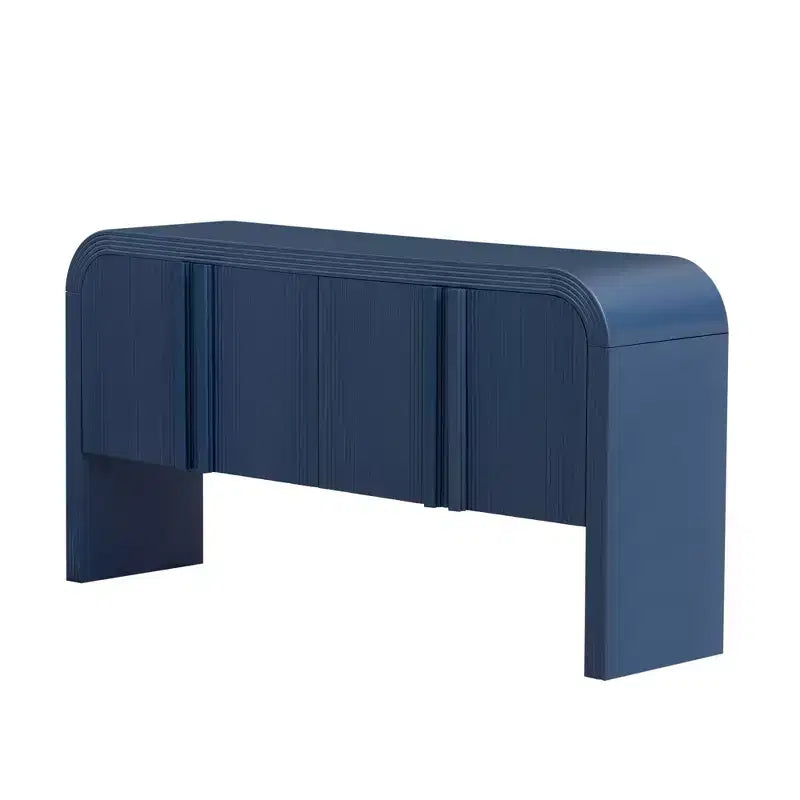 Consolle moderna curva da 63", tavolo da ingresso con 4 ante e ripiano regolabile, consolle stretta per corridoio, soggiorno