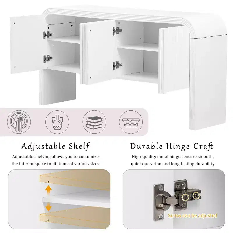 Consolle moderna curva da 63", tavolo da ingresso con 4 ante e ripiano regolabile, consolle stretta per corridoio, soggiorno