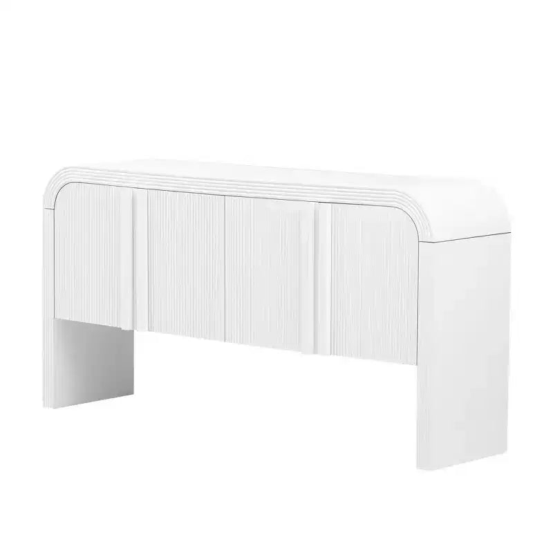 Consolle moderna curva da 63", tavolo da ingresso con 4 ante e ripiano regolabile, consolle stretta per corridoio, soggiorno